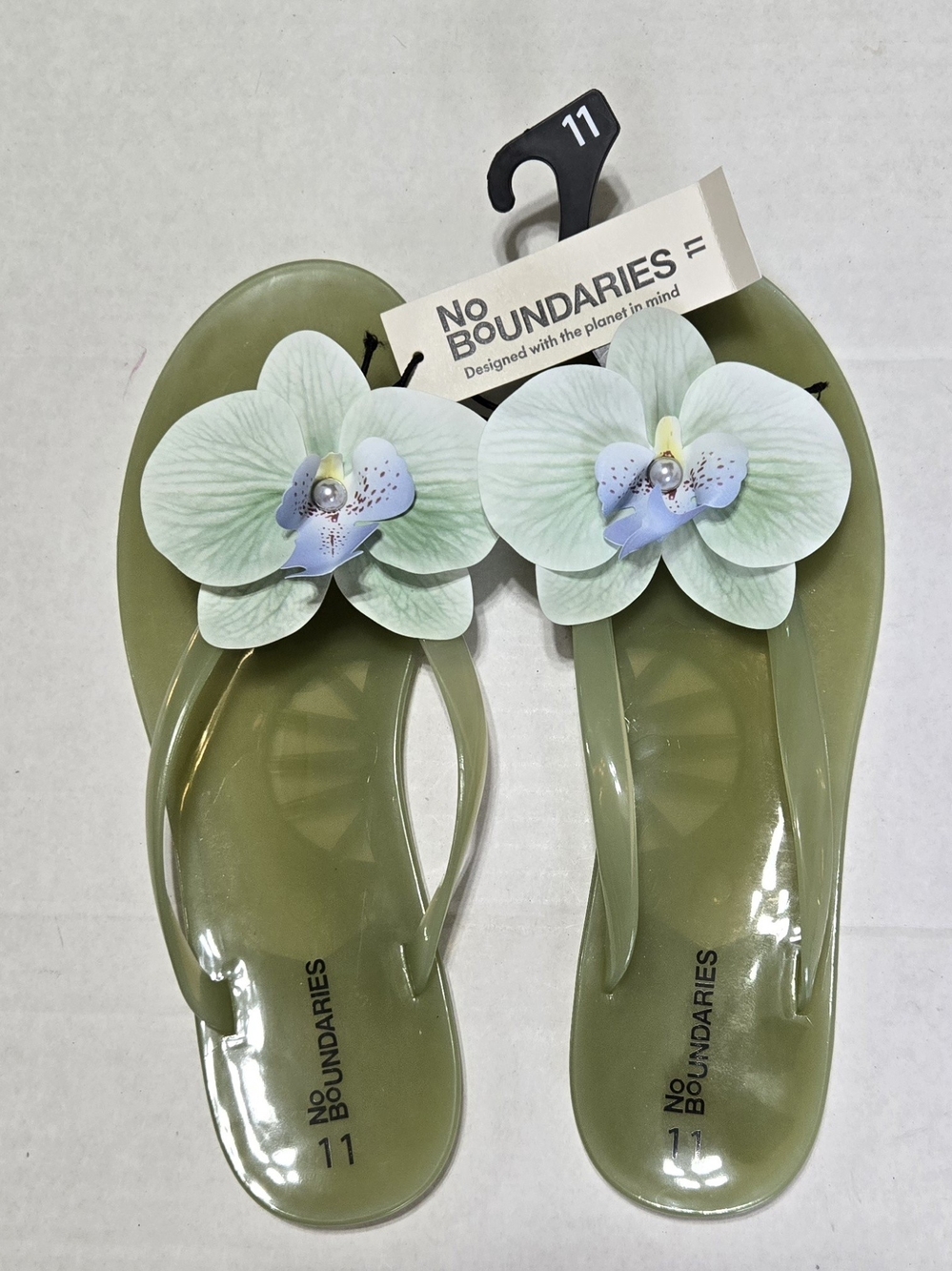 No Boundaries Olive Green Floral Jelly Sandals for Women